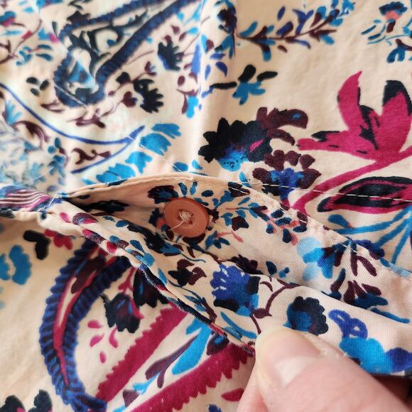 Basic Editions Paisley Boho 3/4 Sleeve Button Down Dress Shirt Work Wear Sz XL - Picture 6 of 11